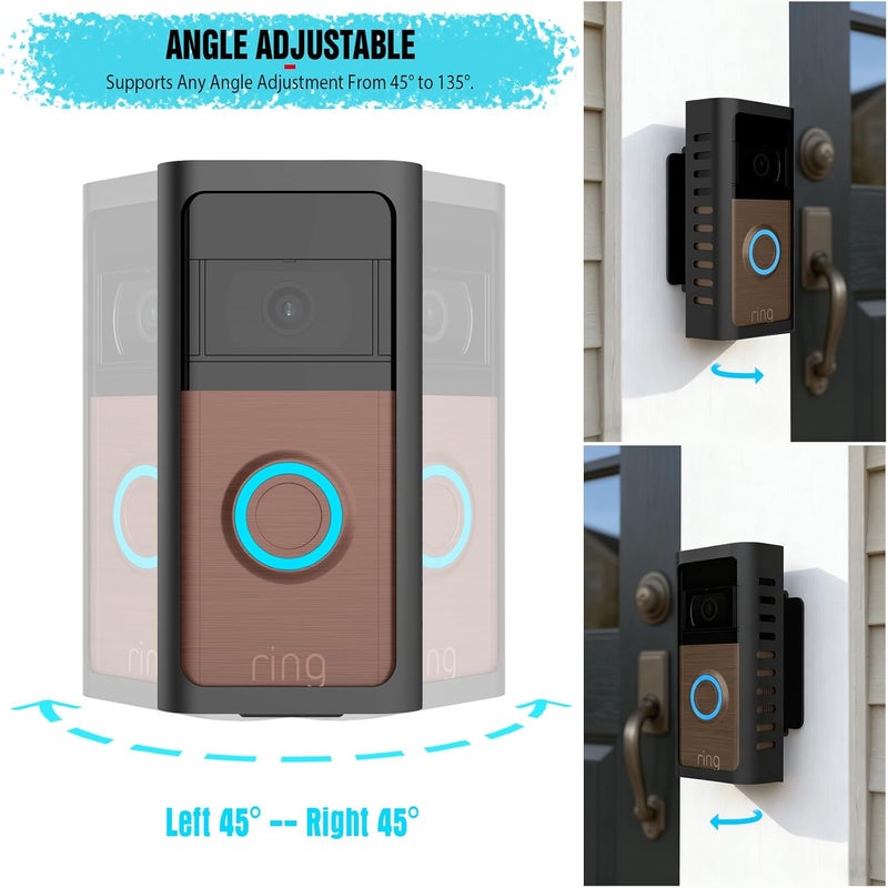 PUUUCI Store Anti-Theft Doorbell Mount with Adjustable Angle(45-135 Degrees),Upgraded Steel Metal Bracket for Ring Battery Video Doorbell 2/3/4/(2020 Release)/(2024 Release)/Plus/Pro Cover Holder Not Block Sensor - Image 5